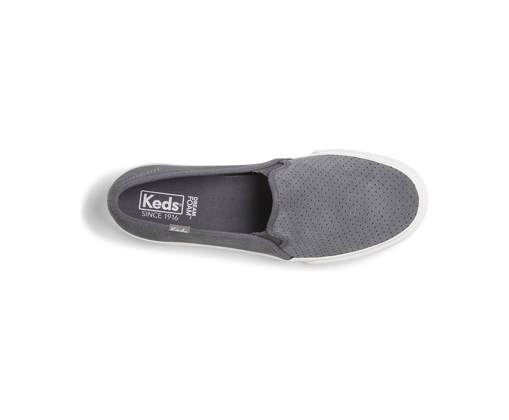 Keds Womens Slip Ons Grey - Double Decker Perf Suede - 652JUSBCR